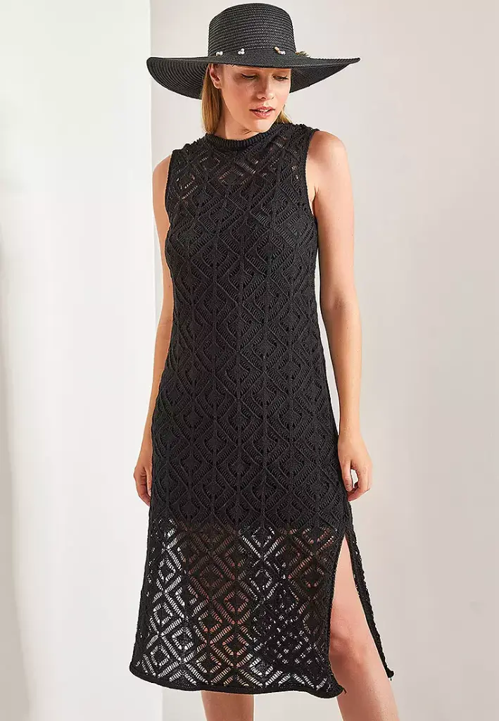 方形圖案毛衣連衣裙